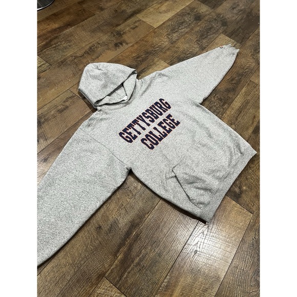 Vintage 90s Gettysburg College Big Spellout Hoodie Made In USA Grey Medium - Picture 2 of 11